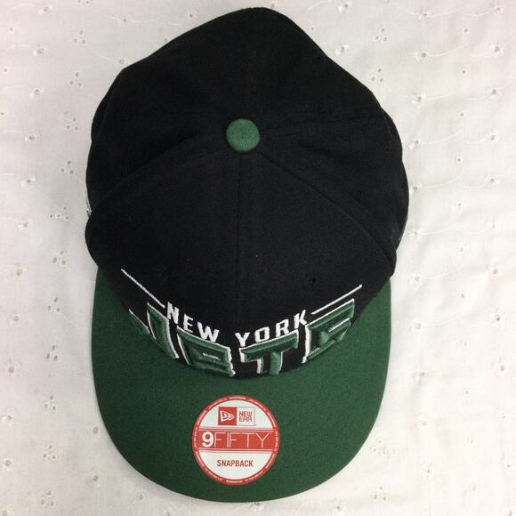 New Era 9Fifty NFL Jets Black Large Embroidered Spell Out Cotton SnapBack Hat - Picture 4 of 12